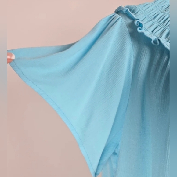 Torrid Womens Plus Gauze Smocked Yoke Ruffle Neck Tie Top Blue Topaz 2X 18-20 - Picture 3 of 14